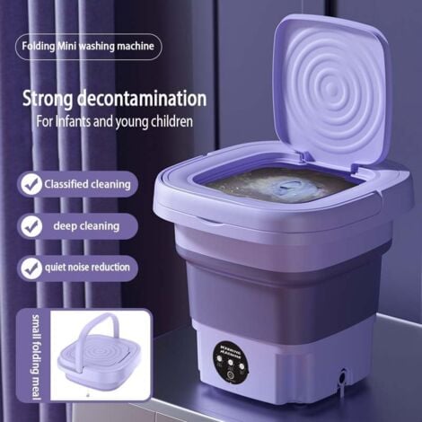 Mini Machine à Laver Portable 8L, Mini machine à laver pliable avec essorage, seau à linge pliable, Lave-linge Mobile, pour les sous-vêtements, chaussettes et petits objets Camping Voyage (Violet)