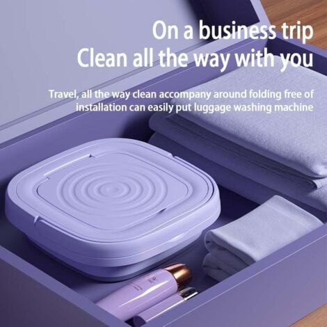 Mini Machine à Laver Portable 8L, Mini machine à laver pliable avec essorage, seau à linge pliable, Lave-linge Mobile, pour les sous-vêtements, chaussettes et petits objets Camping Voyage (Violet)