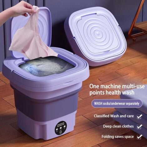Mini Machine à Laver Portable 8L, Mini machine à laver pliable avec essorage, seau à linge pliable, Lave-linge Mobile, pour les sous-vêtements, chaussettes et petits objets Camping Voyage (Violet)