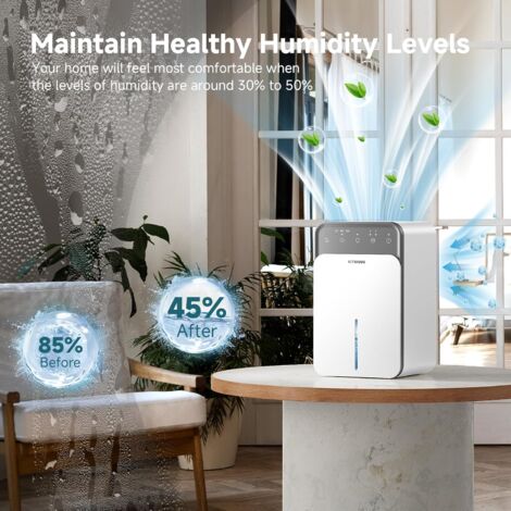 Déshumidificateur D'air 900 Ml Silencieux - 280 Ml/jour, Lumière LED, Arrêt Auto - Pour Salle De Bain, Chambre, Armoire