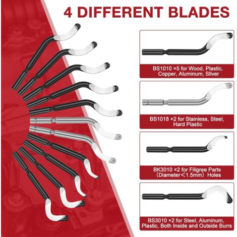 Ebavureur Outil D'ébavurage Avec 10 Lames, Pour Pièces Imprimées En 3D En Métal, Plastique Et Acier Inoxydable (8 BR1010, 2 BS1018