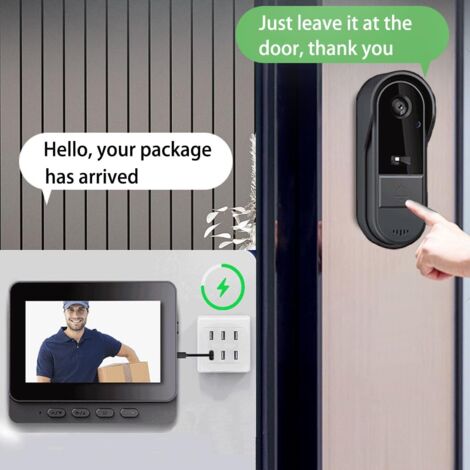 Sans Fil Exterieur Etanche 1080P Sonnette Sans Fil Avec Camera avec écran IPS de 4.3 Visiophone Sans Fil IP65 étanche Caméra HD 170° Interphone Vision Nocturne Infrarouge Audio Bidirectionnel