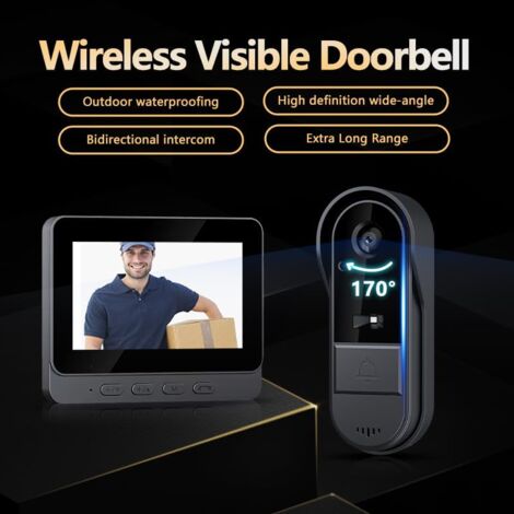 Sans Fil Exterieur Etanche 1080P Sonnette Sans Fil Avec Camera avec écran IPS de 4.3 Visiophone Sans Fil IP65 étanche Caméra HD 170° Interphone Vision Nocturne Infrarouge Audio Bidirectionnel