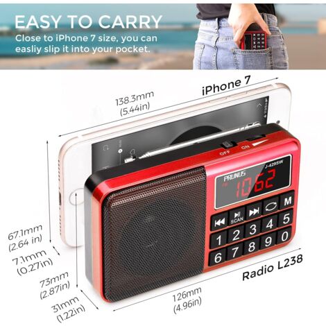 J-429 Petite Radio Portable, AM/FM/SW Radio Rechargeable avec Haut-Parleur AUX/SD/TF/MP3. Radio à Piles avec Gros Boutons et Grand écran. (Pas de Prise Charge des Stations prédéfinies)