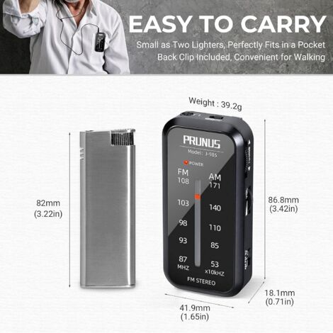 Petit Radio Portable, J-985 AM/FM Radio de Poche avec écouteurs, Poste Radio à Piles avec stéréo, Mini Radio récepteur AAA pour promenades, Jogging, pêche