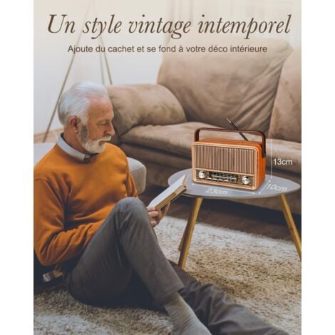 J-120 Poste Radio Vintage, AM/FM/SW Radio Portable avec Batterie Rechargeable 1800mAh, ou Alimentation Secteur, Radio Bluetooth, Radio Vintage Retro Prend en Charge la Fonction USB/TF/AUX