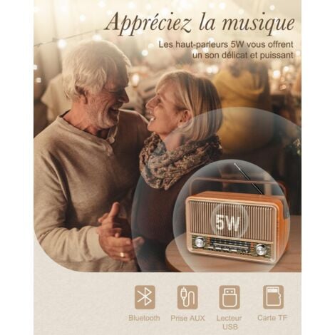J-120 Poste Radio Vintage, AM/FM/SW Radio Portable avec Batterie Rechargeable 1800mAh, ou Alimentation Secteur, Radio Bluetooth, Radio Vintage Retro Prend en Charge la Fonction USB/TF/AUX