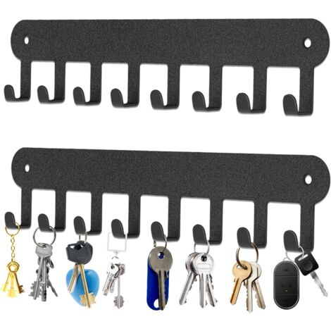 Porte-Clés Mural AIVORO 2Pièces - 6 Crochets Aluminium - Fixation Sans Perçage Ou Vis - Noir