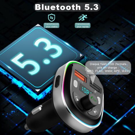 Transmetteur FM Bluetooth 5.3 Pour Voiture - Charge Rapide QC3.0/Type-C, Lecture USB/TF, Mains Libres