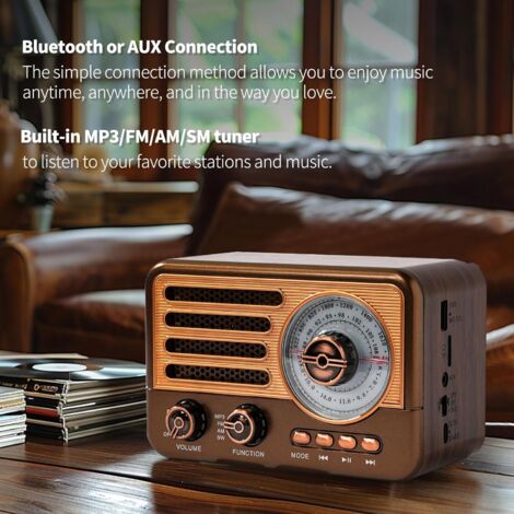 Radio Transistor Rétro AM/FM/SW - Rechargeable, Bluetooth, Lecteur MP3