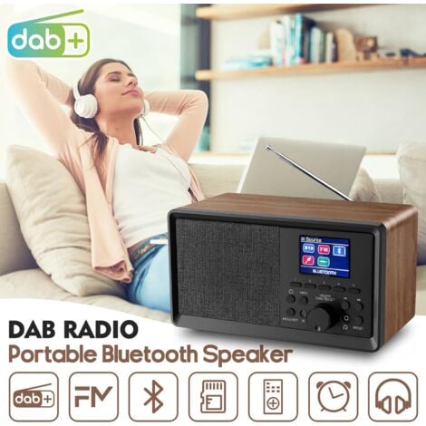 Radio DAB avec télécommande - Radio DAB Plus avec Bluetooth, DAB+/FM - Rétro - En bois - Radio numérique de cuisine - Radio-réveil avec double alarme
