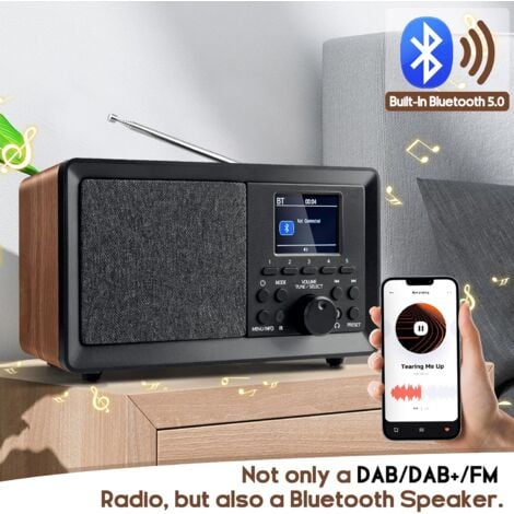Radio DAB avec télécommande - Radio DAB Plus avec Bluetooth, DAB+/FM - Rétro - En bois - Radio numérique de cuisine - Radio-réveil avec double alarme