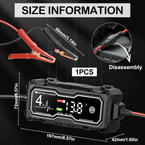Chargeur Batterie Voiture/Moto 12V 1A Portable – Mainteneur Intelligent, Protection Surcharge, Inverse Polarité, LED Rouge/Vert