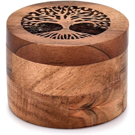 Urne en Bois d'acacia Faite à la Main pour Cendres humaines, Arbre de Vie en Bois pour Cendres – Urne funéraire pour Cendres d'animaux de Compagnie (8,9 x 8,9 x 6,3 cm)