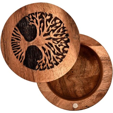 Urne en Bois d'acacia Faite à la Main pour Cendres humaines, Arbre de Vie en Bois pour Cendres – Urne funéraire pour Cendres d'animaux de Compagnie (8,9 x 8,9 x 6,3 cm)
