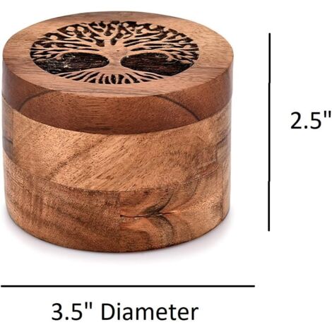 Urne en Bois d'acacia Faite à la Main pour Cendres humaines, Arbre de Vie en Bois pour Cendres – Urne funéraire pour Cendres d'animaux de Compagnie (8,9 x 8,9 x 6,3 cm)