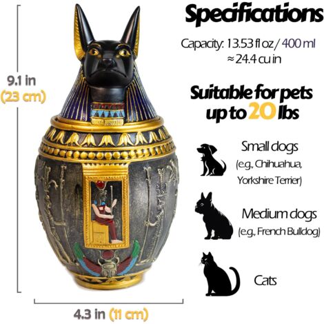 Heaven Urne funéraire décorative pour Animaux de Compagnie – Urne funéraire décorative pour Animaux de Compagnie – Ornement égyptien fabriqué à la Main pour décoration d'intérieur (Grand, Chien)