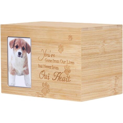 Boîte à cendres pour animal domestique, chat ou chien, urne commémorative pour cendres en bambou, cercueil de cendres, cadeau commémoratif avec cadre photo (avec cadre)