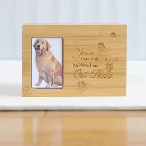 Boîte à cendres pour animal domestique, chat ou chien, urne commémorative pour cendres en bambou, cercueil de cendres, cadeau commémoratif avec cadre photo (avec cadre)