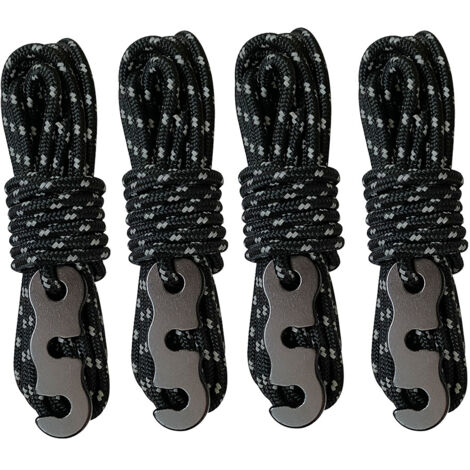 Lot De 4 Tendeurs Réfléchissants 4 M Corde 4 Mm – Pour Voile D’ombrage, Tente, Camping – Noir