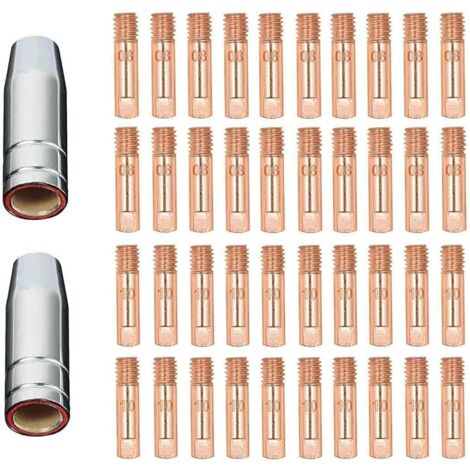 Kit 25 Pièces Consommables Soudage MIG/MAG MB15 - 15 Embouts Contact M6 0,8 Mm, 4 Buses Gaz, Clé - Pour Torches MB15/AK15