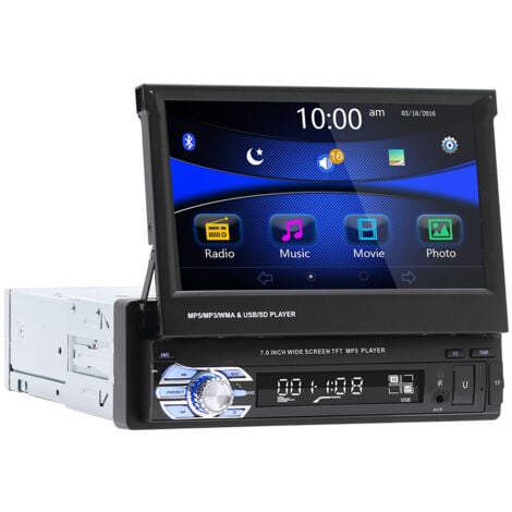 Autoradio 1 Din avec Écran Rétractable HD 7 Pouces Poste Radio 1din avec Bluetooth Mains Libres USB FM Lien Miroir AUX Caméra de Recul