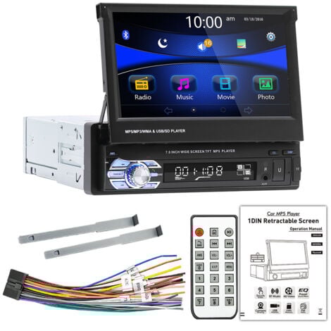 Autoradio 1 Din avec Écran Rétractable HD 7 Pouces Poste Radio 1din avec Bluetooth Mains Libres USB FM Lien Miroir AUX Caméra de Recul