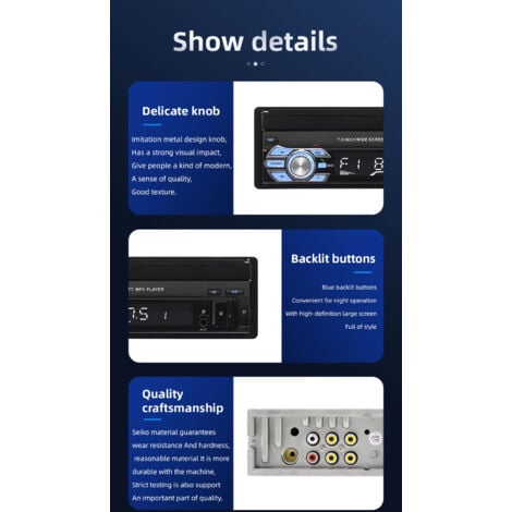 Autoradio 1 Din avec Écran Rétractable HD 7 Pouces Poste Radio 1din avec Bluetooth Mains Libres USB FM Lien Miroir AUX Caméra de Recul