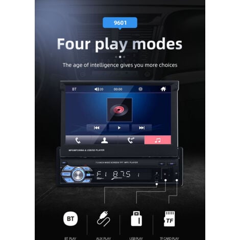 Autoradio 1 Din avec Écran Rétractable HD 7 Pouces Poste Radio 1din avec Bluetooth Mains Libres USB FM Lien Miroir AUX Caméra de Recul