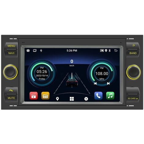 7 Pouces 2 Din Android Autoradio construit dans Carplay, Radio pour Ford Focus/C-Max/S-Max/Galaxy/Fusion/Transit Connect, Radio Dab,Bluetooth,AUX,WiFi,FM,Caméra De Recul, Contrôle au Volant