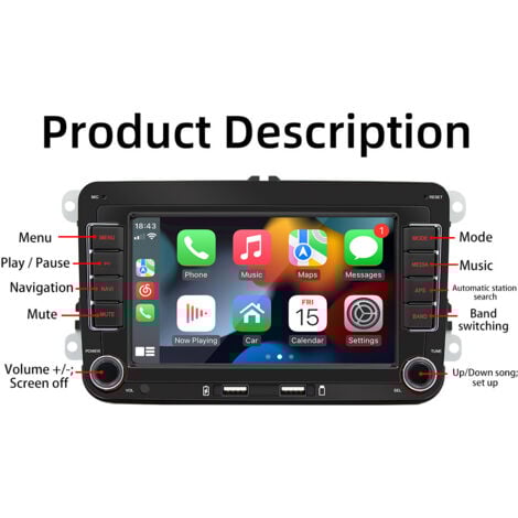 Autoradio Android 13 avec Carplay pour VW Golf 5 6 Polo Skoda Caddy T5 Passat, Radio 2 Din avec système de Navigation écran 7", avec Bluetooth/USB/FM/RDS, Support Mirror Link (1+32G)