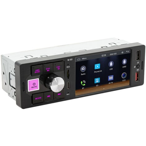 Autoradio Bluetooth Single Din 4,1 pouces écran tactile avec Android Auto/CarPlay/Mirrorlink filaire, prise en charge USB et TYPE-C/appel mains libres Bluetooth/radio FM/USB/carte TF/entrée AUX