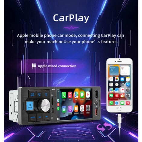 Autoradio Bluetooth Single Din 4,1 pouces écran tactile avec Android Auto/CarPlay/Mirrorlink filaire, prise en charge USB et TYPE-C/appel mains libres Bluetooth/radio FM/USB/carte TF/entrée AUX