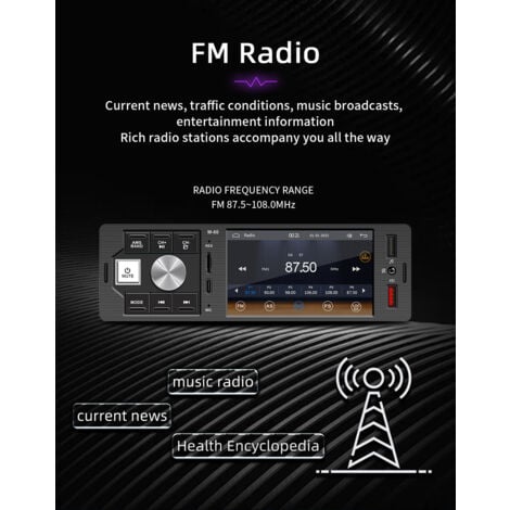 Autoradio Bluetooth Single Din 4,1 pouces écran tactile avec Android Auto/CarPlay/Mirrorlink filaire, prise en charge USB et TYPE-C/appel mains libres Bluetooth/radio FM/USB/carte TF/entrée AUX
