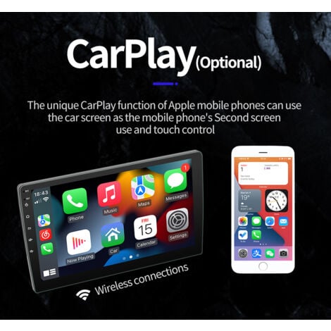 Autoradio Android 2 Din avec Carplay sans, Android Auto, Écran Tactile 9 Pouces Noir, WiFi, GPS, Bluetooth, FM RDS 2G+32G