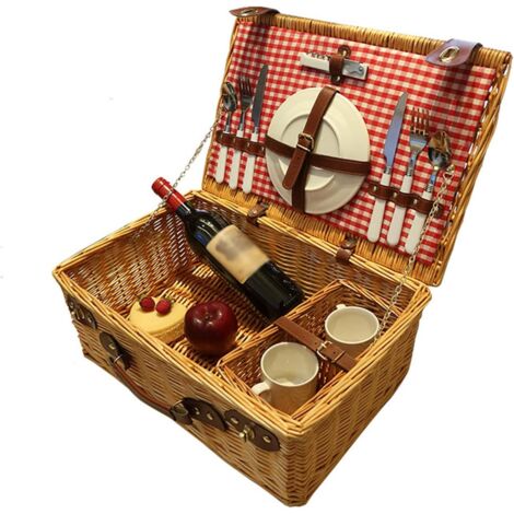 Panier De Pique-nique En Osier Avec Doubles Poignées Pliantes