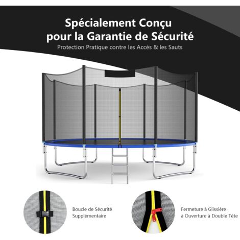 Filet De Sécurité Pour Trampoline 15 Pieds - 6 Poteaux - Respirant - Noir Et Bleu - Neuf