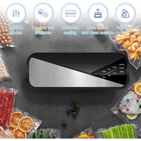 Machine Sous Vide Alimentaire, 6 en 1 Appareil de Mise Sous Vide 80 kPa avec 30 cm Bande de Scellage pour Conservation des Aliments Secs et Humides, Inclus Sacs Sous Vide et Tuyau
