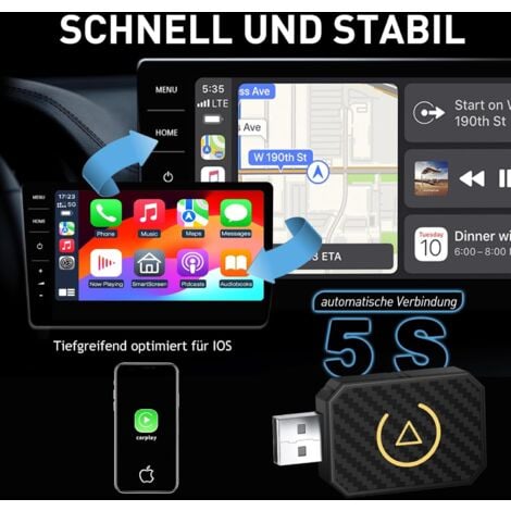 Carplay sans Fil Adaptateur, ezconnect Car Play Convertit Carplay Filaire en sans Fil, Compatible avec 99% des Voitures de 2016 et après, Easy Connect carplay