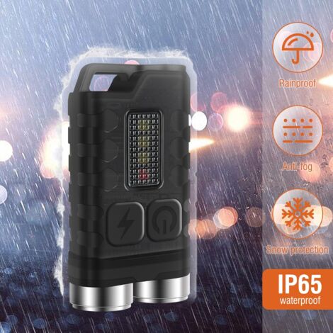 Lampe De Poche, Multifonctionnel Lampe Torche Porte-Clés, 6000 Lumens Mini Lampe Torche étanche Puissante, Rechargeable USB, Idéale Pour Camping, Randonnée, Urgence (Argent noir