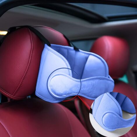 Support Tête Siège Auto Enfant - Bandeau Réglable Animaux - Protection Cou Bébé - Bleu
