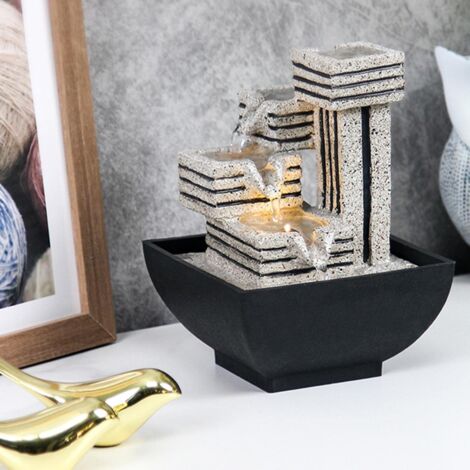 Fontaine d'intérieur Cascade De Fontaine De Table, Fontaines D'eau À 4 Niveaux D'intérieur Avec Lumière LED, Pompe Automatique De Fontaine De Bureau USB Avec Interrupteur D'alimentation Fontaine de Ta
