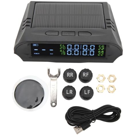 Système de surveillance TPMS de la pression des pneus, système d'alarme de sécurité pour voiture, sans fil, alimenté par énergie solaire et USB, 4 capteurs avec affichage numérique couleur  34