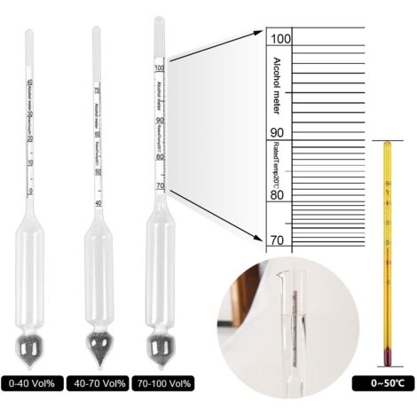10" 0-100° Verre Alcoomètre Vinomètre Hydromètre Mesure Alcool Testeur Mètre Vin - La Cave