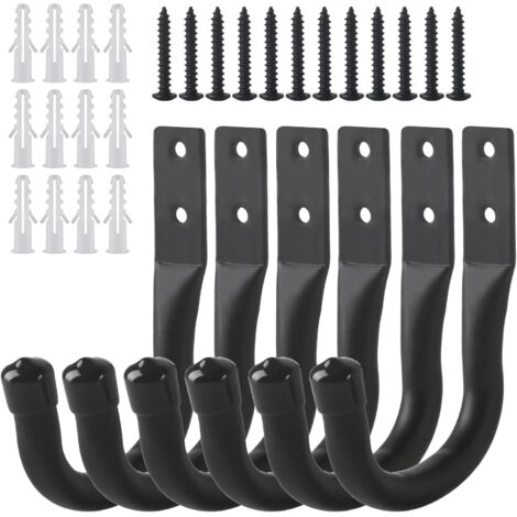 Lot De 4 Crochets Muraux En J Noirs Pour Garage - Acier Carbone, Vissés - Support Vélo, Outils, échelles - Capacité De Charge élevée