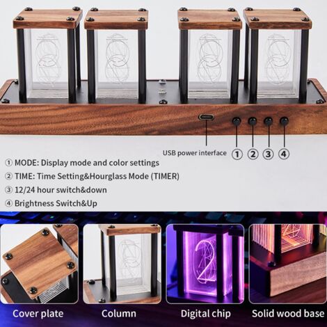 Nixie Tubes numériques Horloge, IN-14 Nixie Tubes, kit d'horloge numérique rétro Classique, réglage de la luminosité, Horloge numérique LED à intensité Variable, Cadeau d'ornements de Bureau de Chev Nixie Tubes numériques Horloge, IN-14 Nixie Tubes, kit d'horloge numérique rétro Classique, réglage de la luminosité, Horloge numérique LED à intensité Variable, Cadeau d'ornements de Bureau de Chev