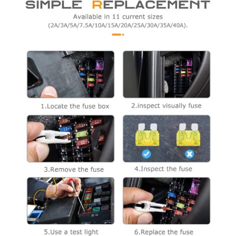 Fusible Voiture Auto Fusibles Mini Assorties Kit 2A 3A 5A 7.5A 10A 15A 20A 25A 30A 35A 40A Avec