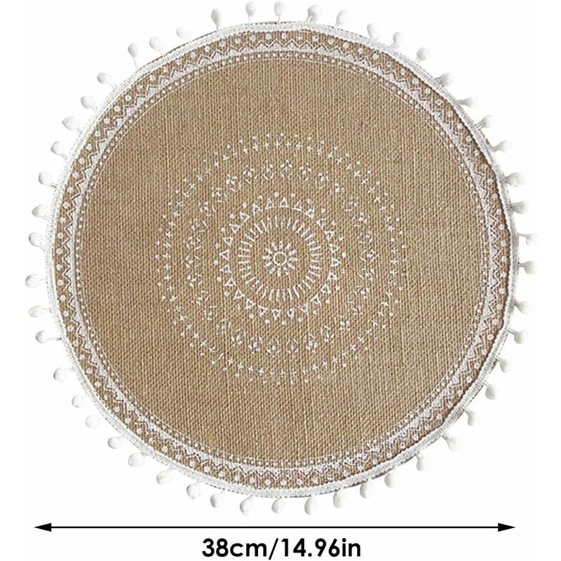 Napperons Jute Naturels 38cm - 5 Pièces à Franges - Antidérapants Résistants Chaleur