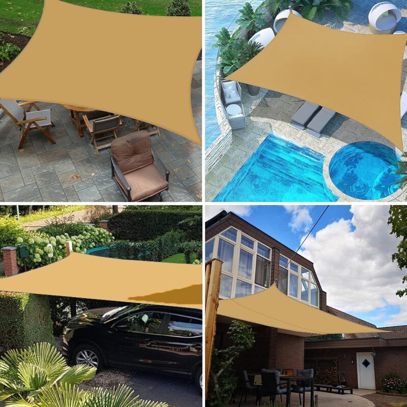 Voile D'ombrage Rectangulaire Beige - Anti-UV 95% - Respirant Et Imperméable - Pour Terrasse, Jardin, Pergola