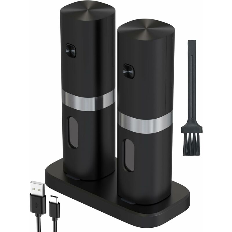 2 Pcs Ensemble de moulin à poivre électrique avec câble USB Base